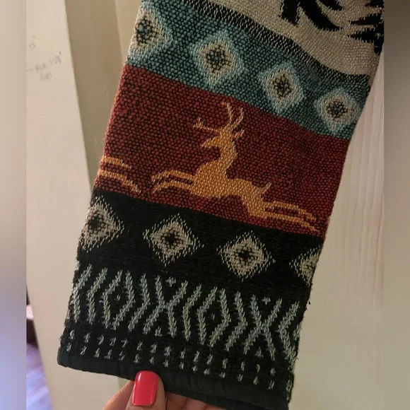 SOLD💔VTG 90s Southwestern Hand Made Woven Boho Navajo Cowgirl Hippie Blanket - Picture 5 of 9